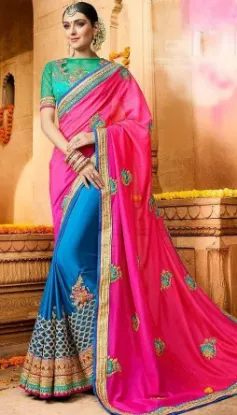 Picture of handmade embroidered saree indian women dress silk blen