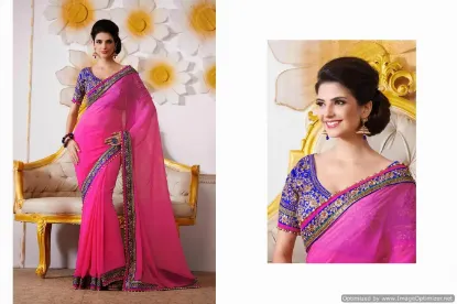 Picture of handmade embroidered saree indian women dress silk blen