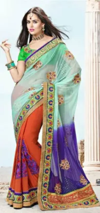 Picture of handmade embroidered sari party wear georgette blend dr