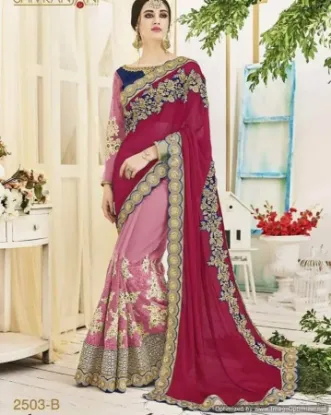 Picture of handmade fashionable sari embroidered green dress silk 