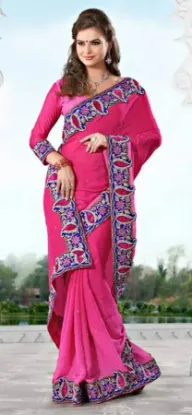 Picture of handmade fashionable sari georgette blend pink dress em