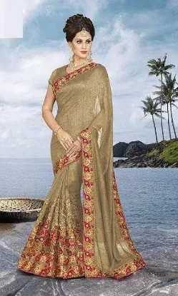 Picture of handmade fashionable sari party wear brown dress woven 