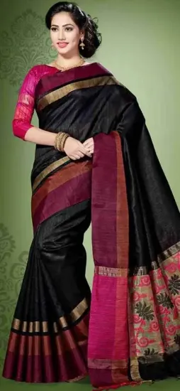 Picture of handmade floral printed indian pure silk saree dress ma