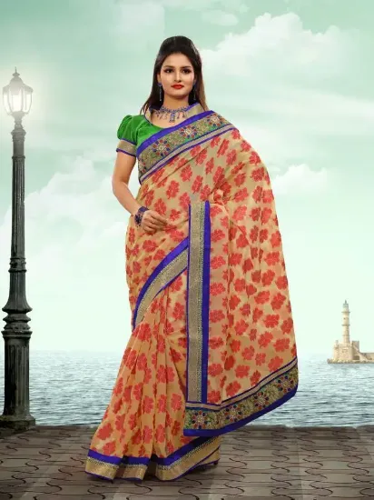 Picture of handmade floral printed pure silk craft fabric saree in