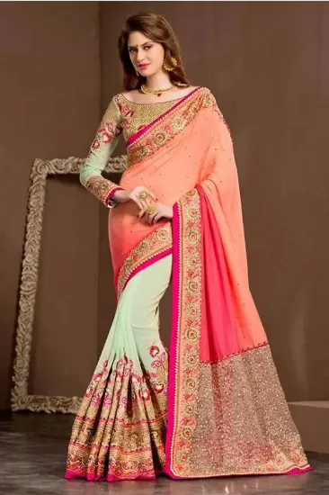 Picture of handmade floral printed pure silk saree beige dress mak