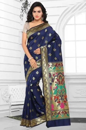 Picture of handmade floral printed saree yellow recycled fabric si