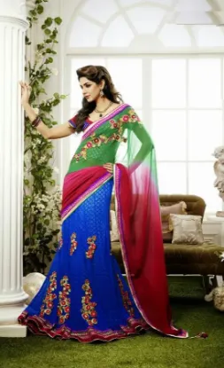 Picture of handmade georgette blend magenta saree floral printed d