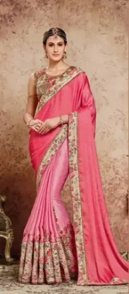 Picture of handmade indian 100% pure silk saree beige floral print