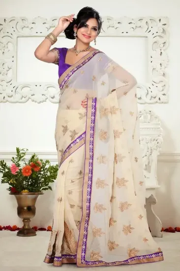 Picture of handmade indian 100% pure silk saree purple woven sari 