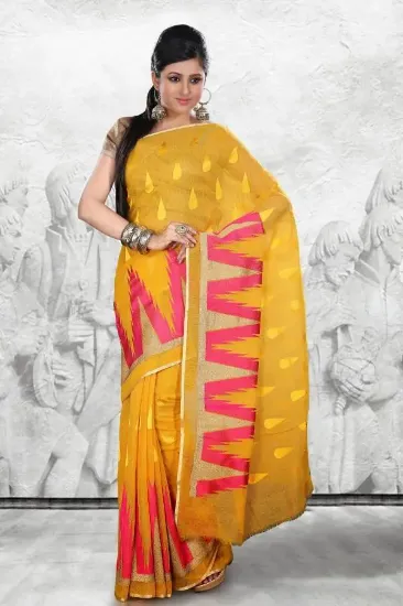 Picture of handmade indian 100% silk beige saree abstract printed 