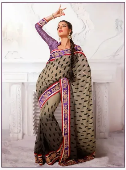 Picture of handmade indian abstract print saree pure silk ethnic f