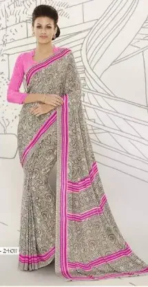 Picture of handmade indian abstract printed pure silk saree beige 