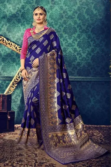 Picture of handmade indian bandhai printed saree blue recycled fab