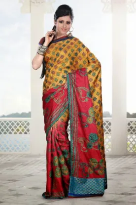 Picture of handmade indian beige pure silk floral print saree dres