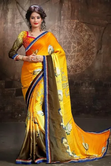 Picture of handmade indian beige pure silk saree floral printed et