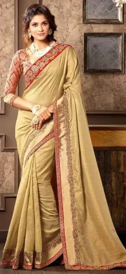 Picture of handmade indian beige pure silk saree floral printed et