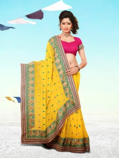 Picture of handmade indian beige sarong fabric tissue saree woven 