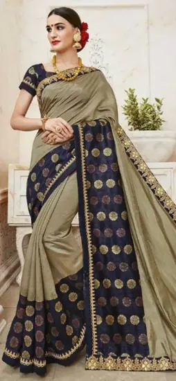 Picture of handmade indian brown crepe silk saree floral printed u