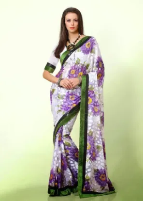 Picture of handmade indian brown floral printed pure silk saree ba