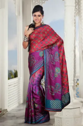 Picture of handmade indian brown pure silk saree bandhani printed 