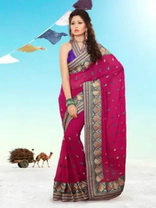 Picture of handmade indian brown pure silk saree floral printed ba