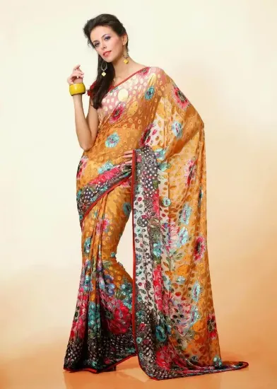 Picture of handmade indian craft fabric pure silk saree floral pri