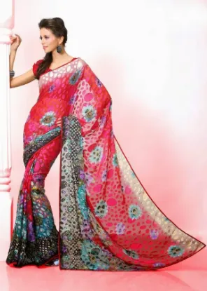 Picture of handmade indian craft saree pure silk printed fabric ab