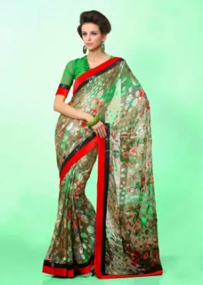 Picture of handmade indian craft saree pure silk printed fabric ar