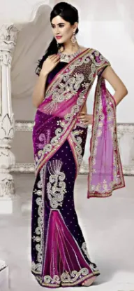 Picture of handmade indian craft saree pure silk printed fabric ar