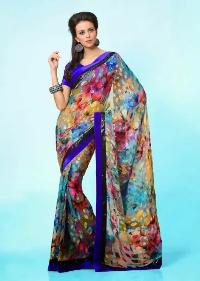 Picture of handmade indian craft saree pure silk printed fabric ba