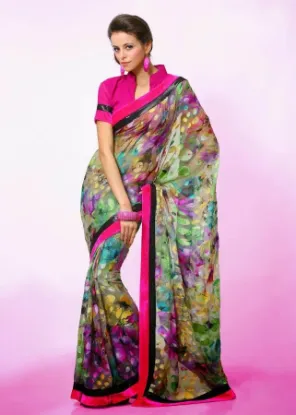 Picture of handmade indian craft saree pure silk printed fabric ba