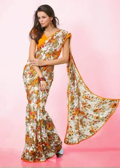 Picture of handmade indian craft saree pure silk printed fabric ba