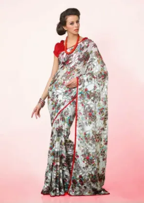 Picture of handmade indian craft saree pure silk printed fabric ba