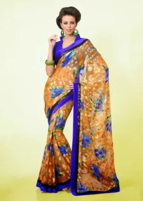 Picture of handmade indian ethnic pure silk saree orange floral pr