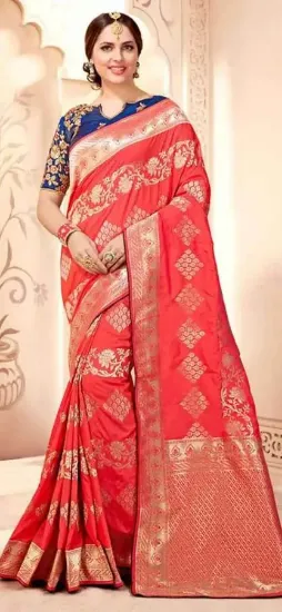 Picture of handmade indian floral craft saree pure silk fabric pri