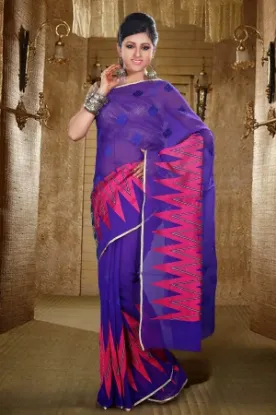 Picture of handmade indian floral printed 100% pure silk saree gre