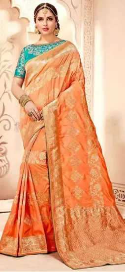 Picture of handmade indian floral printed crepe silk saree ethnic 