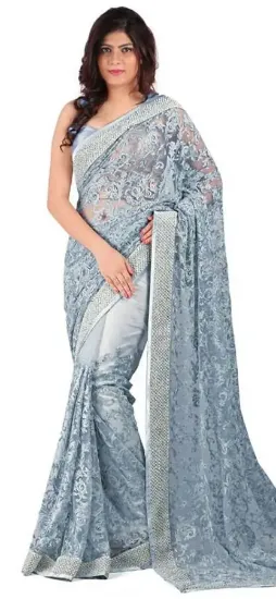 Picture of handmade indian floral printed crepe silk saree ethnic 