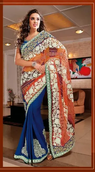 Picture of handmade indian floral printed pure silk saree batik pr