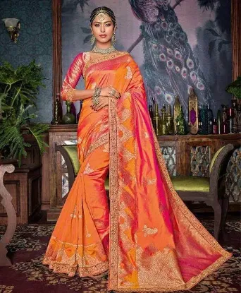 Picture of handmade indian floral printed pure silk saree batik pr