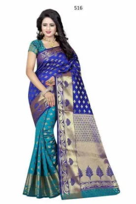 Picture of handmade indian floral printed silk blend saree dress m