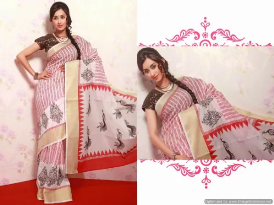 Picture of handmade indian leaf printed decorative saree 100% pure