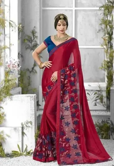 Picture of handmade indian magenta floral printed saree craft fabr