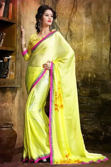 Picture of handmade indian muticolour silk saree abstract printed 