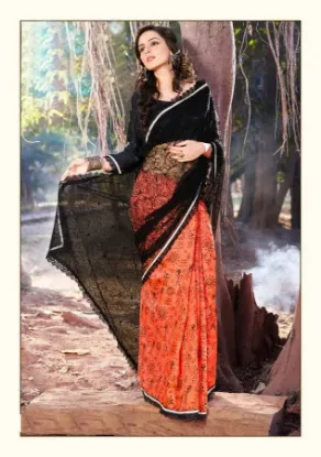 Picture of handmade indian nice printed 100% silk saree ethnic gre