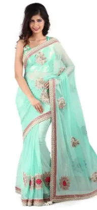 Picture of handmade indian polyester saree beige floral printed ba