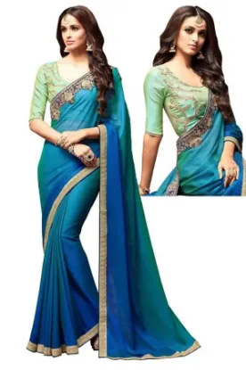 Picture of handmade indian polyester saree embroidered gray dress 