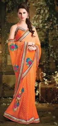 Picture of handmade indian pure cotton saree floral printed beige 