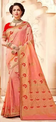 Picture of handmade indian pure silk beige saree floral printed fa