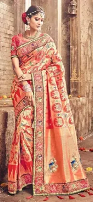 Picture of handmade indian pure silk green saree floral printed et